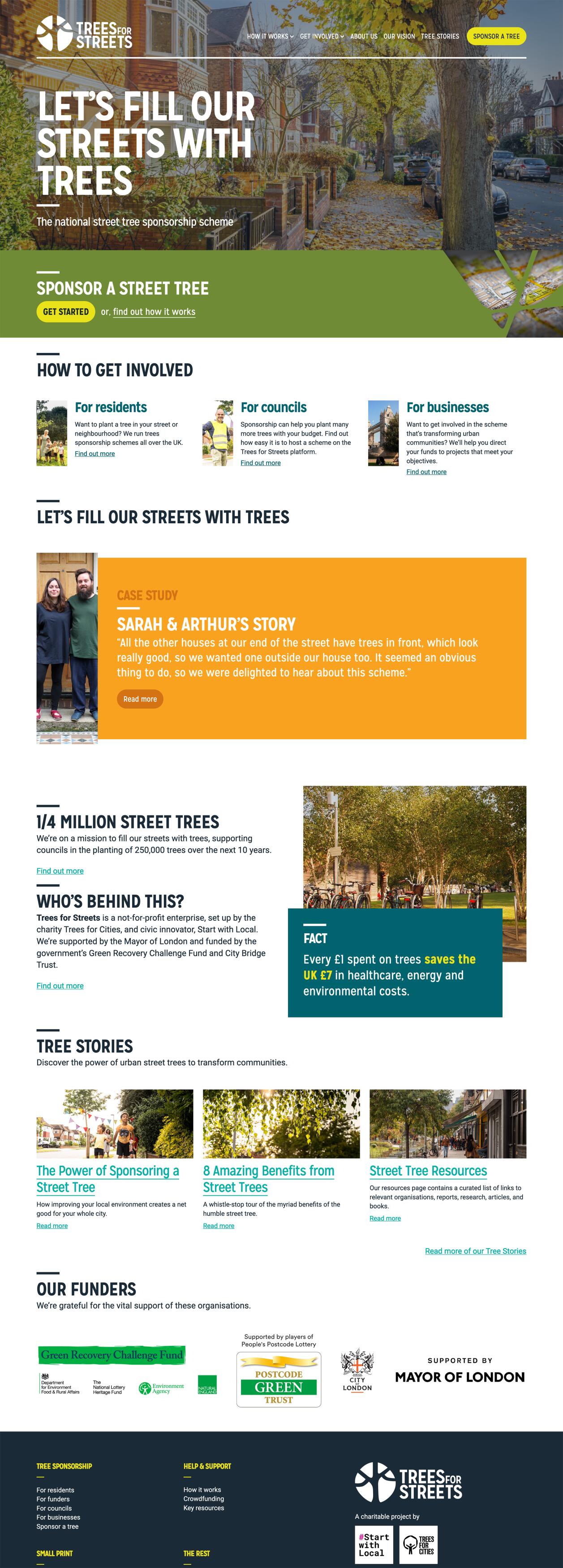 Trees for Streets WordPress homepage